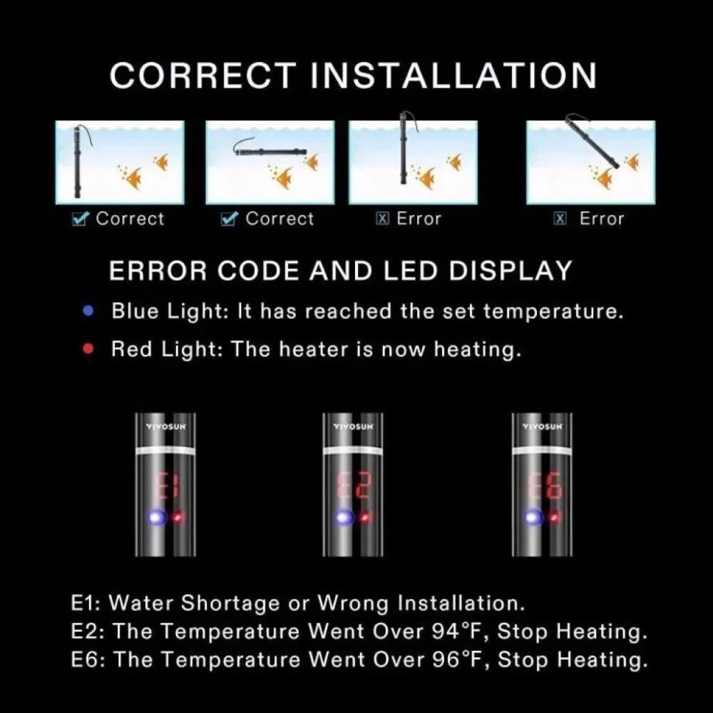 Aquarium Water Heater 500W LCD Submersible Fish Tank Thermostat Heating